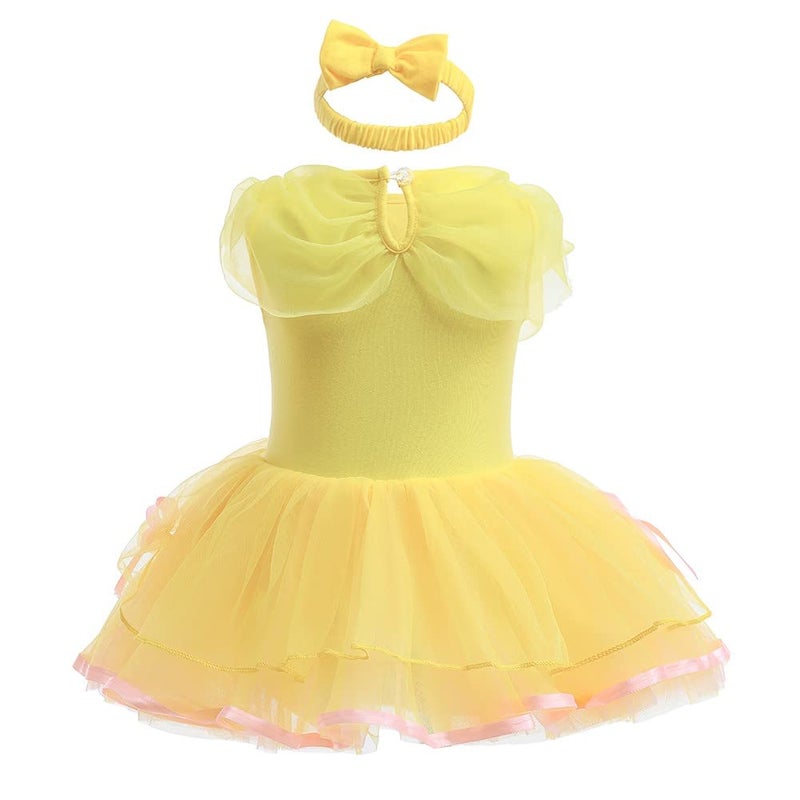 HIHCBF Belle Princess for Baby Toddler Girls Christmas Halloween Costume Birthday Bodysuit Romper Tutu Dress w/Headband - Image 2